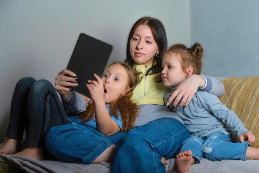 Family has fun at home with friendly online communication